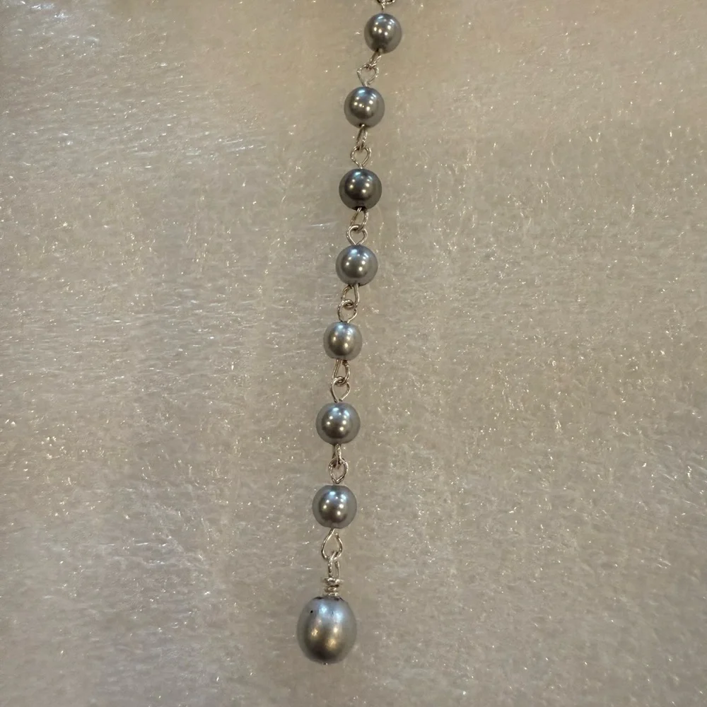 Silver Braided Skull & Pearl Keychain - Rhinestone Punk Glam Purse Charm - New